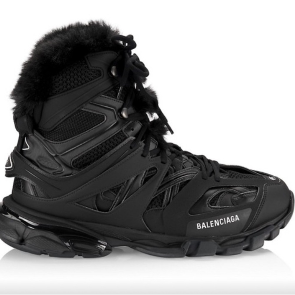 New BALENCIAGA men’ black Track Hike Faux Fur-Lined Sneakers sz 8